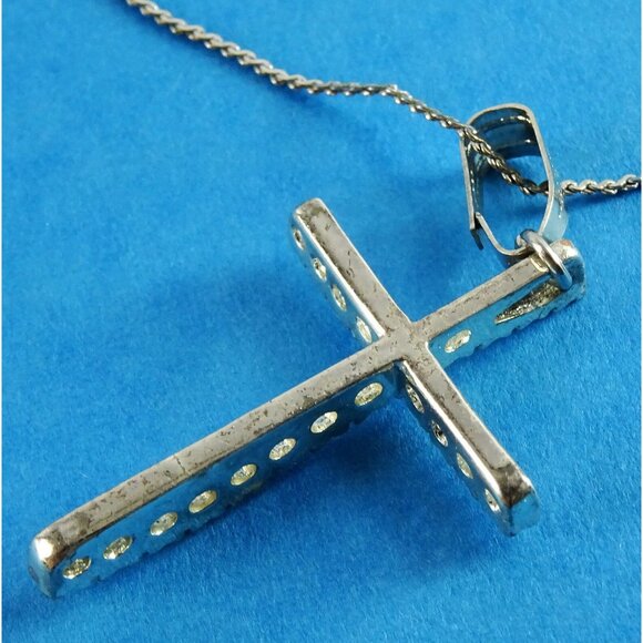 Rhinestone Cross Pendant on Chain Necklace Religious Jewelry - Picture 4 of 6